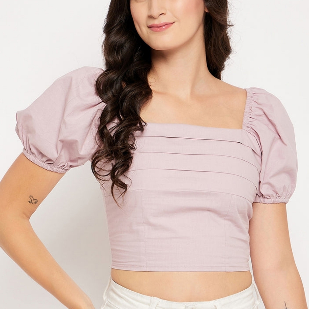Lilac Puff Sleeve Cropped Top Small